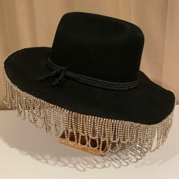Wyeth Western Glam Black Hat w Rhinestone Fringe  Anthropologie‎ OS main image 5